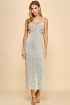 CUT OUT SEQUIN SILVER MIDI