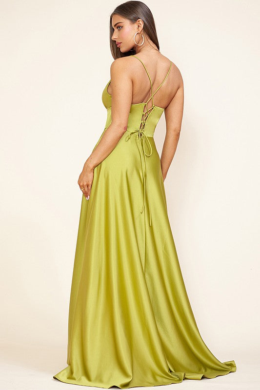 CHARTREUSE SATIN GOWN