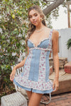 DENIM LACE RUFFLE MINI DRESS