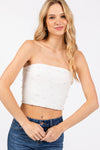 WHITE STRAPLESS BEADED TOP