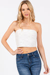 WHITE STRAPLESS BEADED TOP
