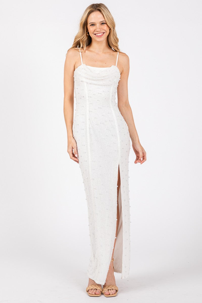 EMBELLISHED BANDEAU MIDI DRESS