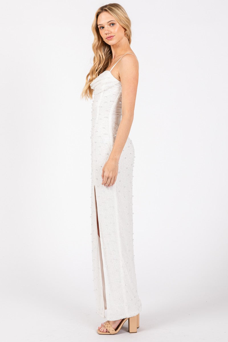 EMBELLISHED BANDEAU MIDI DRESS