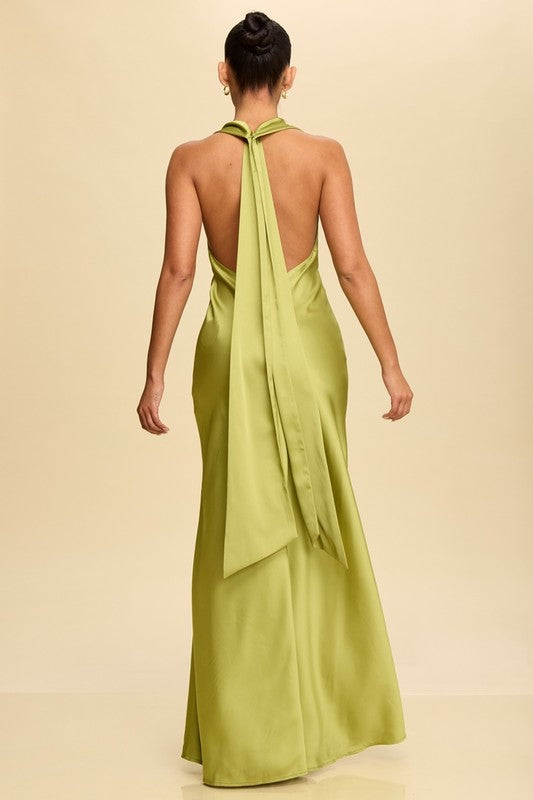 COWL NECK SATIN DRESS