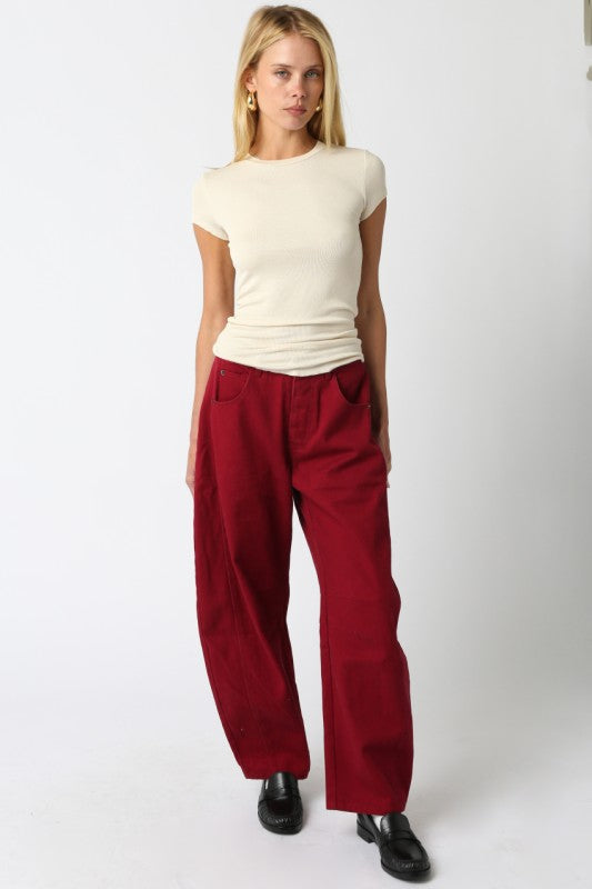 BURGUNDY BARREL JEAN