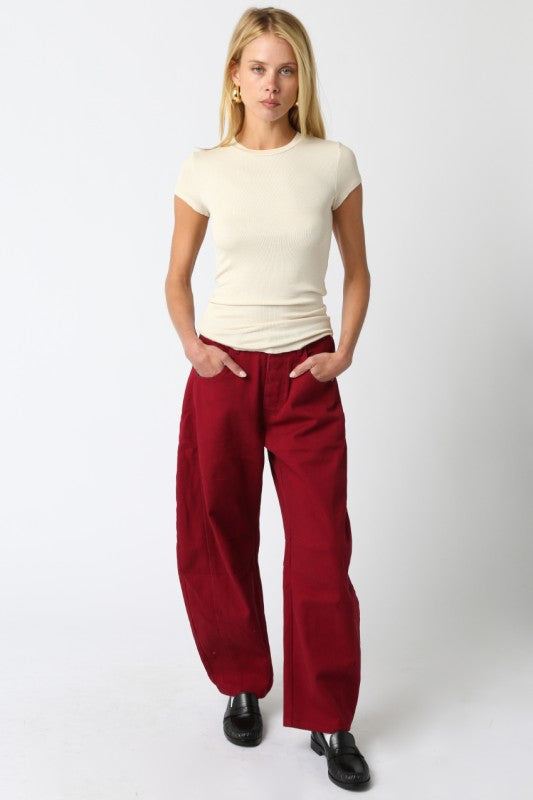 BURGUNDY BARREL JEAN