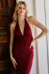 BURGUNDY BEADED LONG DRESS