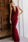 BURGUNDY BEADED LONG DRESS