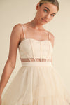 CREAM TULLE MESH MAXI