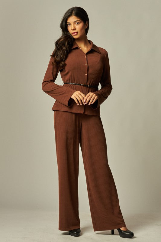 RIBBED COLLAR PANT SET