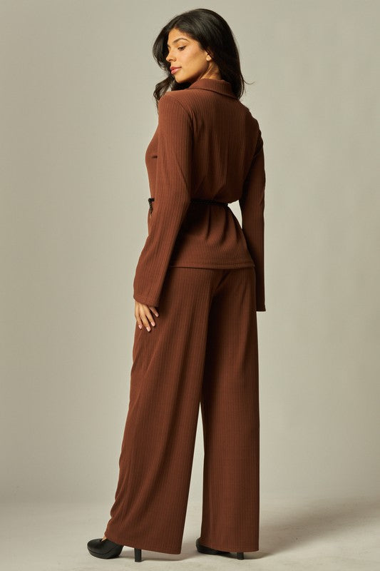 RIBBED COLLAR PANT SET