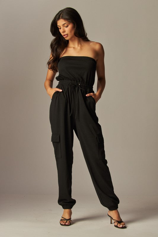 LONG CARGO BLACK JUMPSUIT