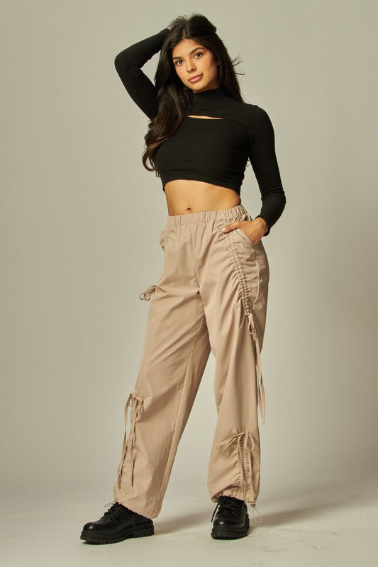BOW ACCENT PARACHUTE PANTS