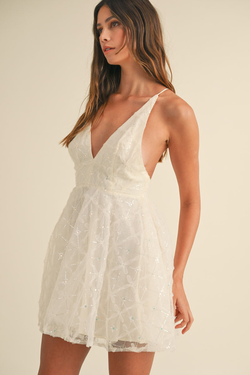 CREAM SEQUIN DEEP V MINI