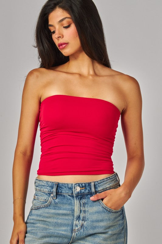 RED STRAPLESS TUBE TOP