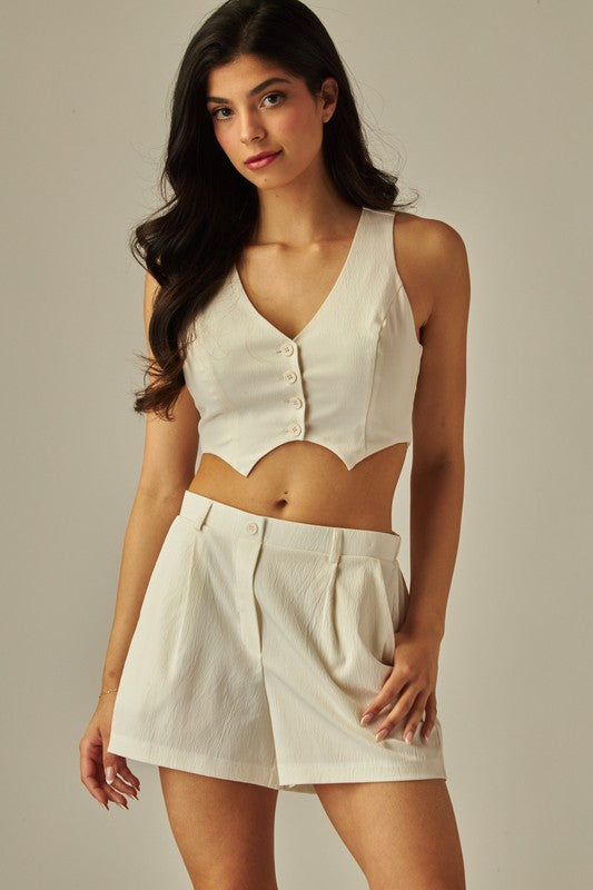 ANTIQUE WHITE VEST SHORT SET