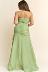 RUFFLE SLIT GREEN GOWN