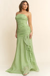 RUFFLE SLIT GREEN GOWN