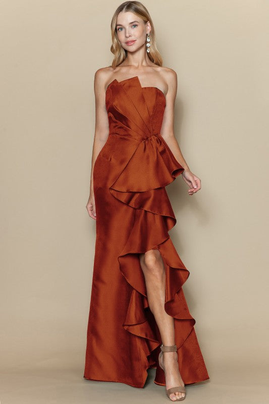 TAFFETTA RUFFLE GOWN
