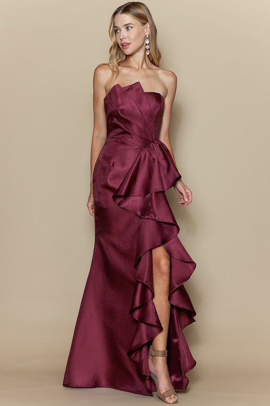 TAFFETTA RUFFLE GOWN