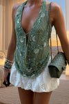 FLORAL SEQUIN COWL TOP