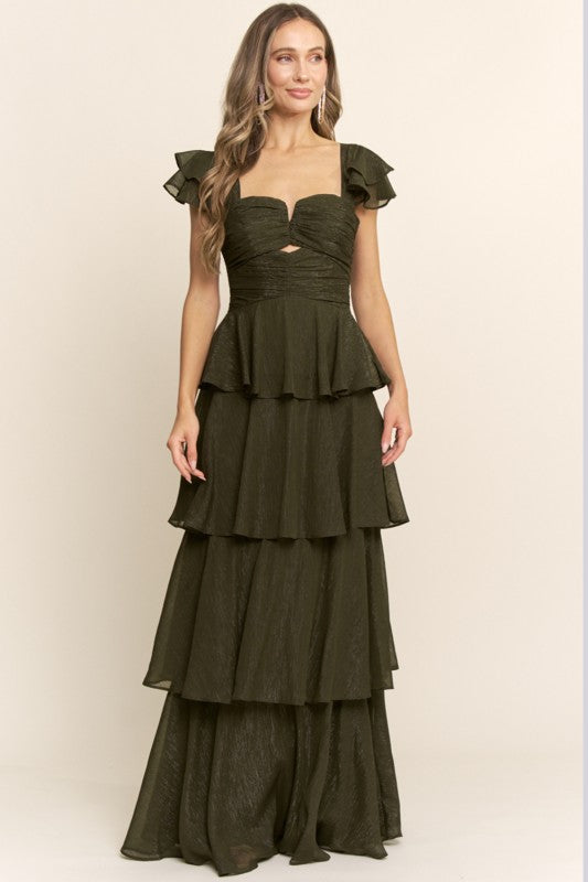 RUFFLED SLEEVE LONG DRESS