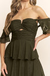 RUFFLED SLEEVE LONG DRESS