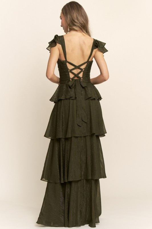 RUFFLED SLEEVE LONG DRESS