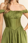 OLIVE CORSET OFF SHOULDER DRESS