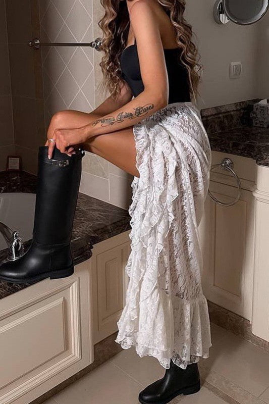 HIGH SLIT LACE SKIRT