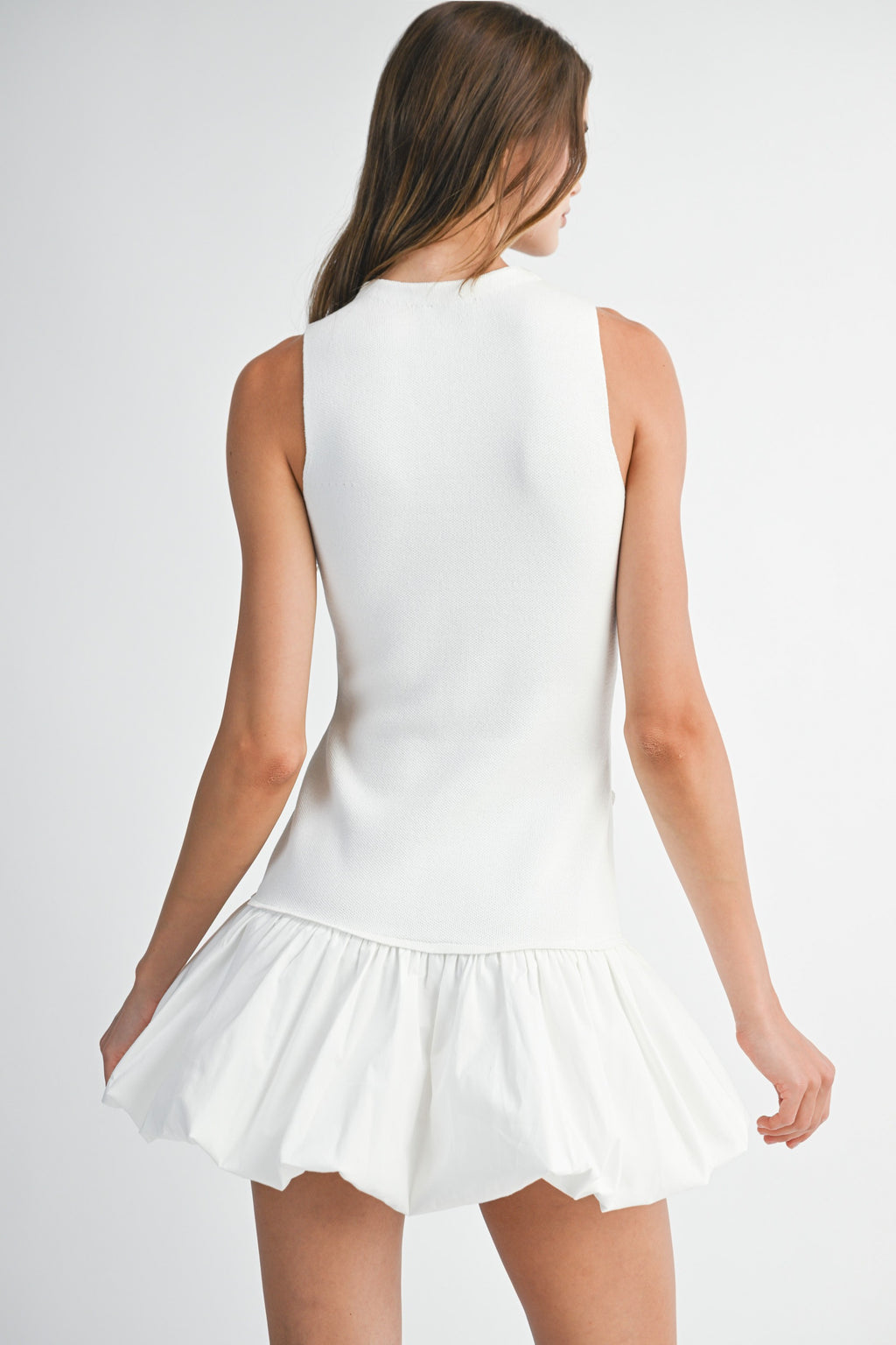 WHITE KNIT WOVEN BUBBLE MINI