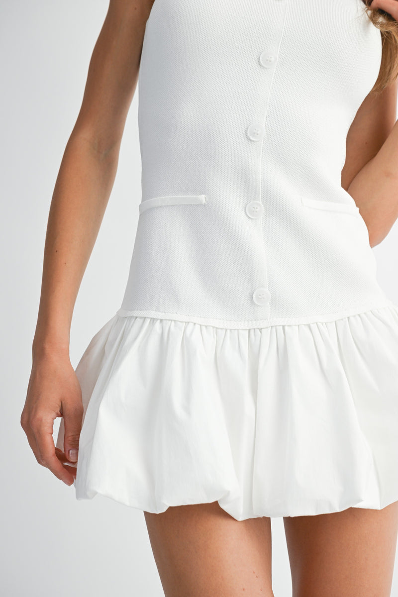 WHITE KNIT WOVEN BUBBLE MINI