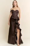 CHOCO OFF SHOULDER STRAP GOWN