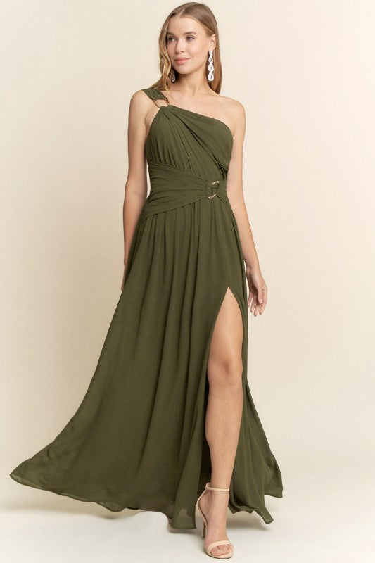 METAL RING SHOULDER GOWN