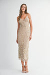 3D EMBELLISHED V NECK MIDI