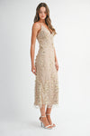 3D EMBELLISHED V NECK MIDI