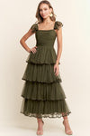 OLIVE TULLE LAYERED DRESS