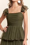 OLIVE TULLE LAYERED DRESS