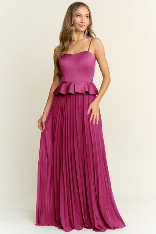 MAGENTA PEPLUM GOWN