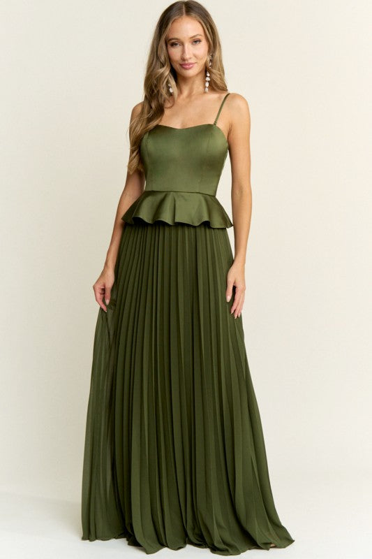 OLIVE PEPLUM GOWN