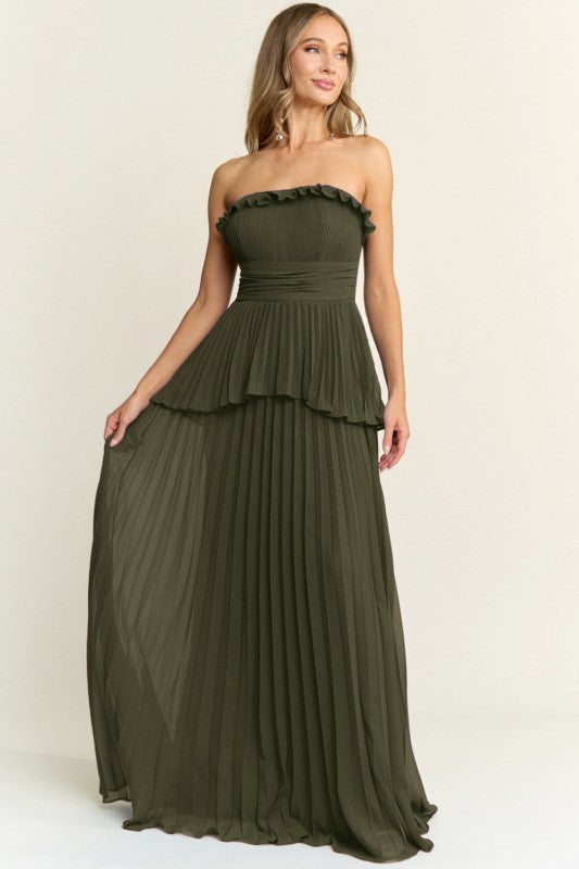 PLEATED CHIFFON MAXI DRESS