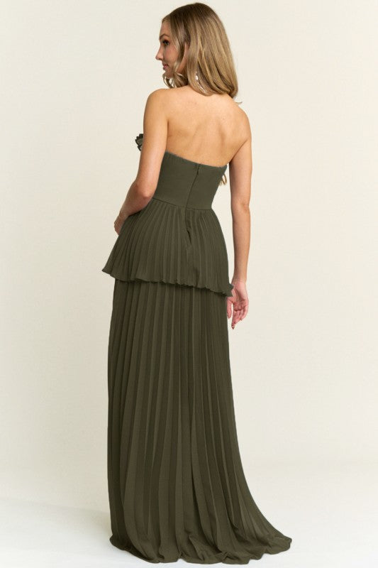 PLEATED CHIFFON MAXI DRESS