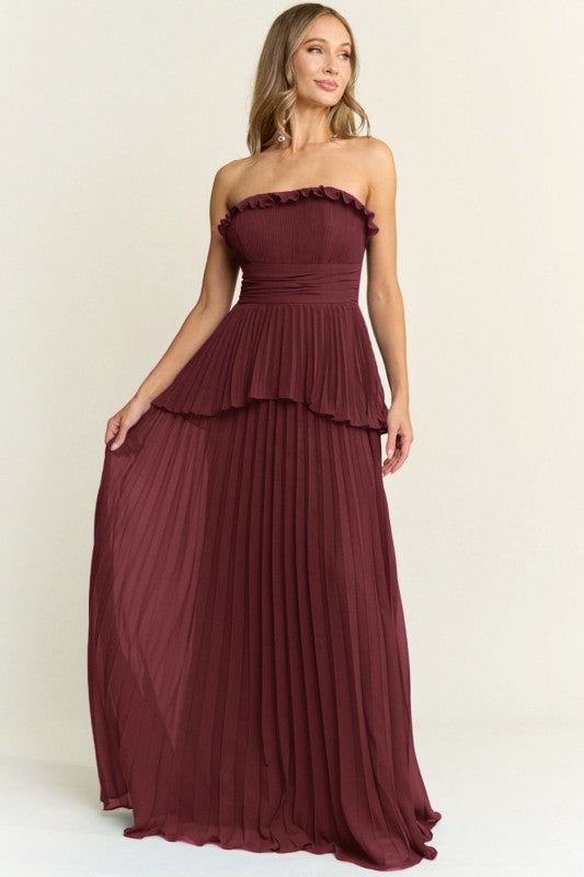 PLEATED CHIFFON MAXI DRESS