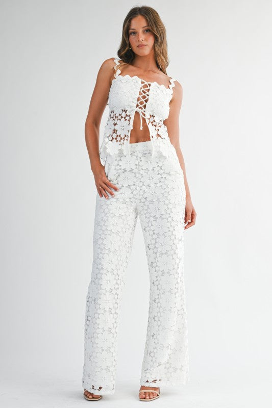 WHITE CROCHET PANT SET