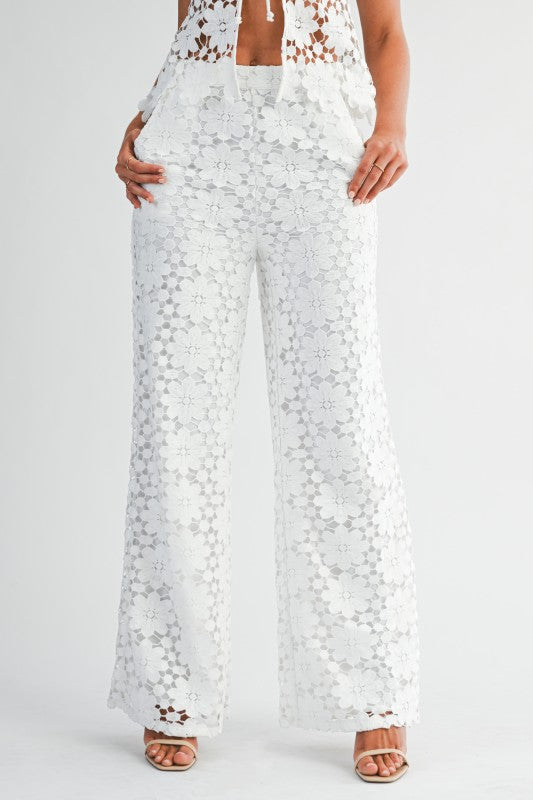 WHITE CROCHET PANT SET