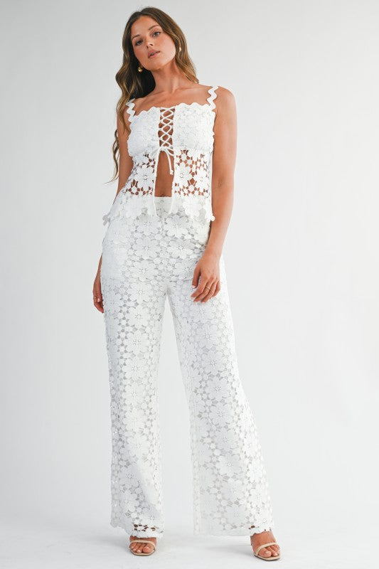 WHITE CROCHET PANT SET