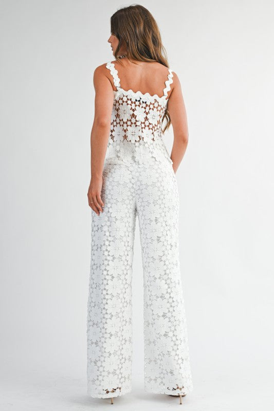 WHITE CROCHET PANT SET