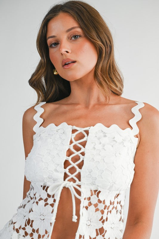 WHITE CROCHET PANT SET