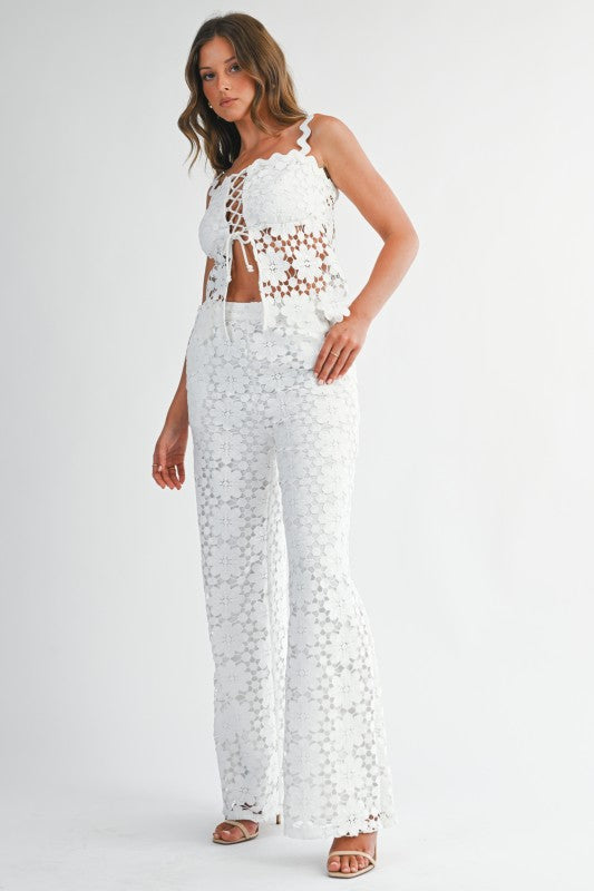 WHITE CROCHET PANT SET