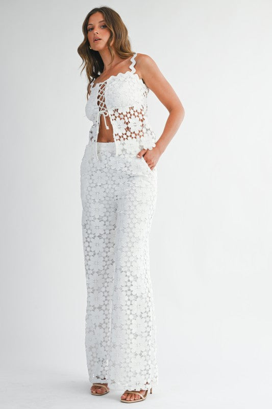 WHITE CROCHET PANT SET